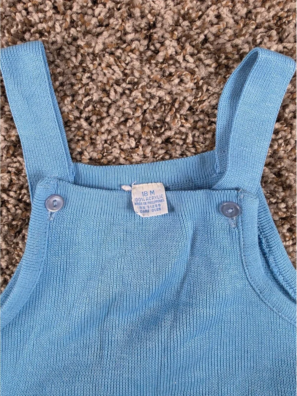 Vtg 90s light blue knit toddler overalls Boys Sz 18M Sports Football baseball
